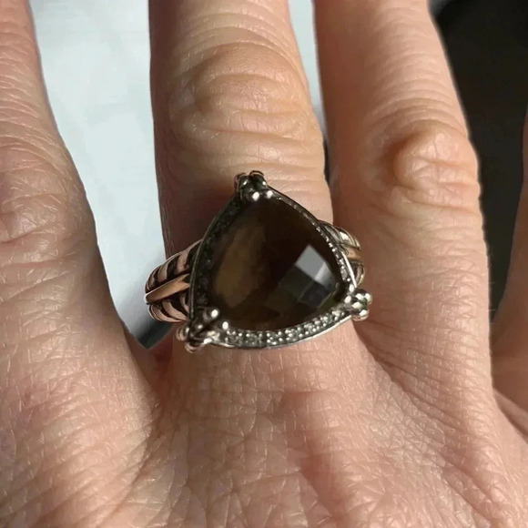 925 Sterling Silver and 14k gold smoky quartz Town and Country Ring size 7 - Picture 2 of 14